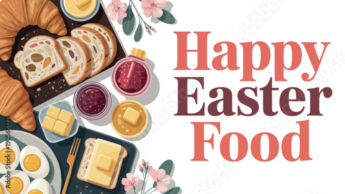 Wallpaper Mural Happy Easter Food Breakfast with Eggs, Bread, and Jam Illustration Torontodigital.ca