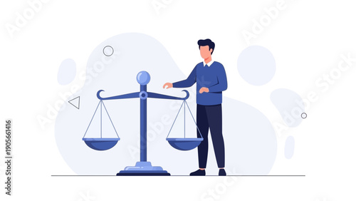 Man Balancing Scales of Justice, Symbolizing Fairness and Equality
