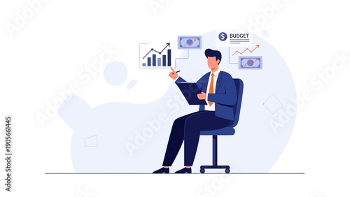 Businessman Analyzing Financial Growth with Budget Chart and Money