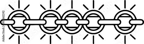 A collection of eight distinct icons representing chain links, arranged in two rows of four. The icons are primarily black against a transparent background. The first row includes a single, solid blac