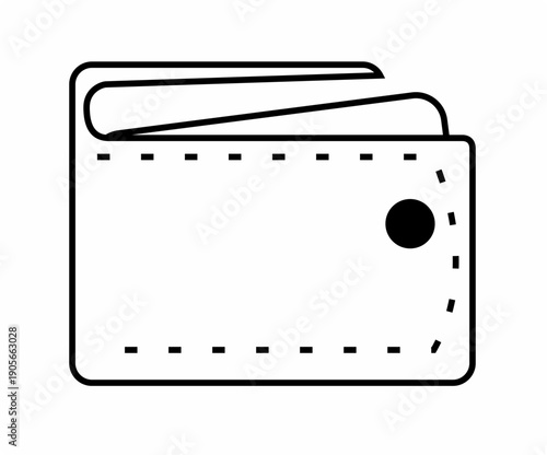 Professional black and white leather wallet illustrations with clasp and pocket details. Ideal for banking services, savings concepts, and money-saving tips blogs. Scalable outlines for web design