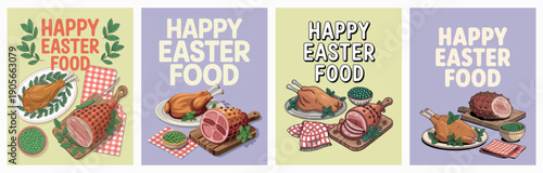 Happy Easter Food Ham and Roast Illustration Easter Celebration