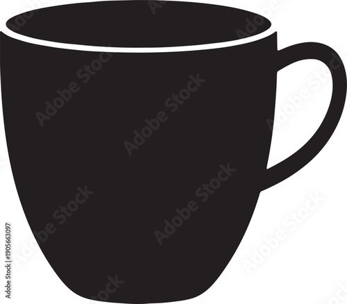 Simple black silhouette of a coffee mug with a handle on a white background coffee cup