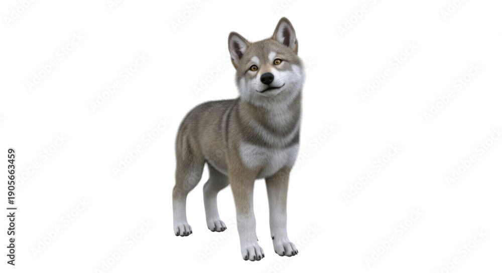 Obraz premium Gray and white Shiba Inu dog standing front view on white studio background
