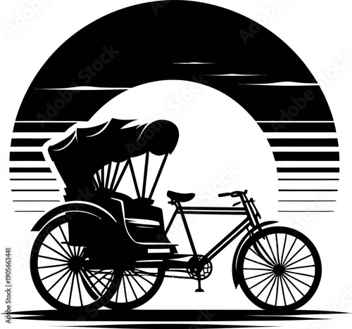 Cycle Rickshaw Silhouette at Sunset with Urban Street Scene