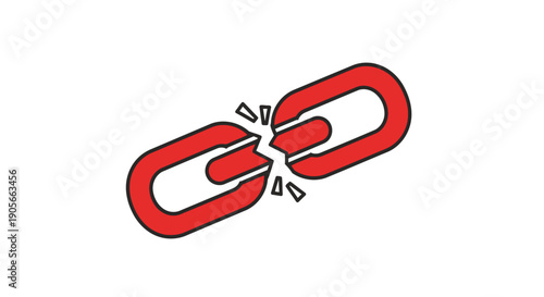 Broken Link Icon, 404 Error Symbol, Disconnected Chain, Flat Vector Warning