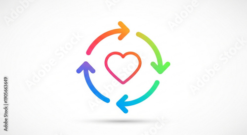 Heart Icon with Colorful Arrows in Circle on White Background