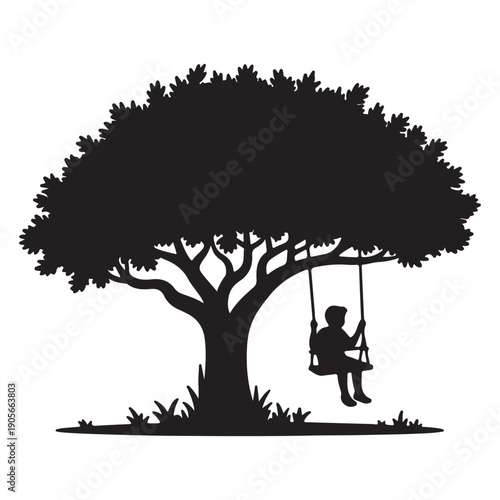 A solitary green tree standing tall and majestic against a white background, symbolizing nature and growth, vector illustration