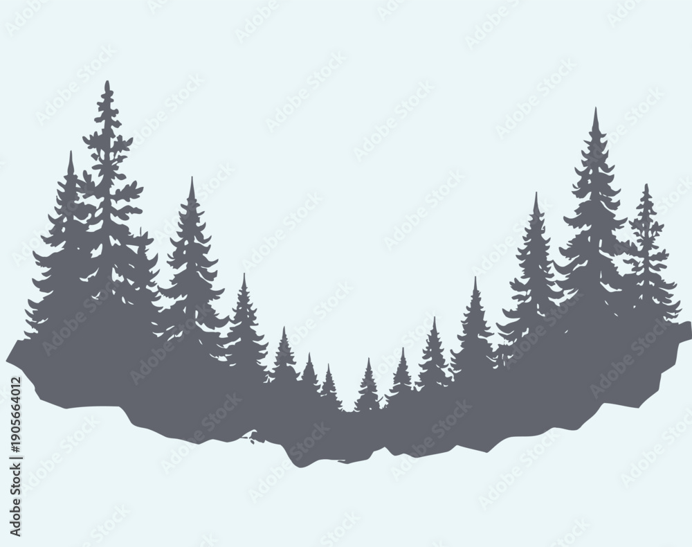 Obraz premium Silhouette of coniferous trees on a plain background