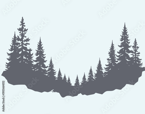Silhouette of coniferous trees on a plain background
