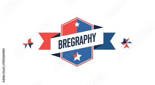 Red, white, and blue starry badge with 'BREGRAPHY' text, vector logo or icon for branding or website, isolated on transparent background, png