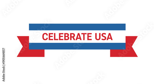 Red, white, and blue banner with 'Celebrate USA' text, vector illustration for Independence Day or patriotic celebration, overlay effect for website or social media, Isolated.