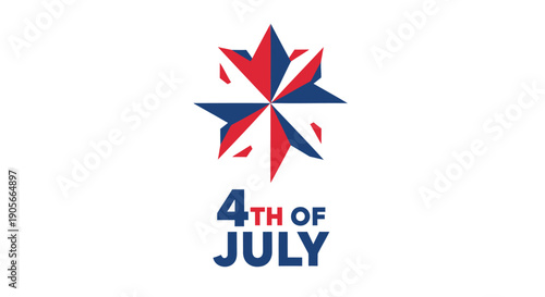 4th of July starburst logo, red white and blue, patriotic emblem, for banner or poster or social media, Isolated on transparent background, png