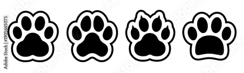 Paw print icon set, paw footprint, animal track