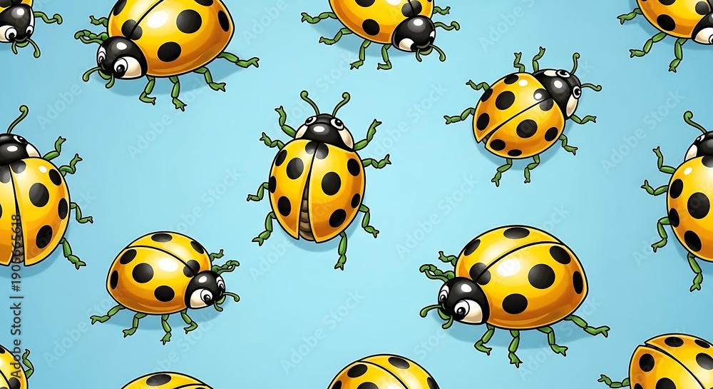 Obraz premium Vibrant ladybug pattern on light blue background
