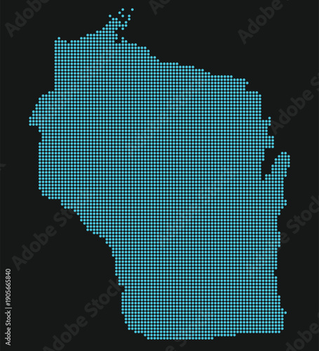 Wisconsin Light Blue Point Grid Map on Black