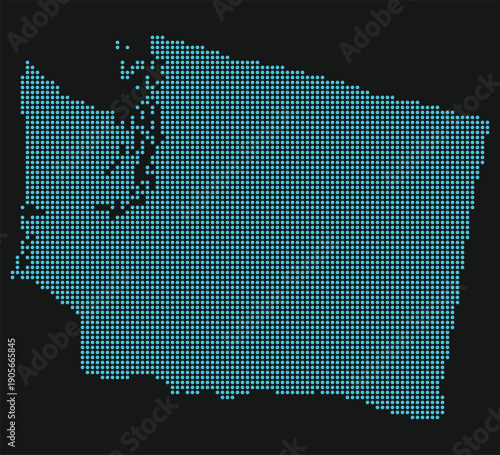 Washington Light Blue Point Grid Map on Black