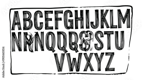 Alphabet Stamp: A complete alphabet stamp, perfect for educational resources, creative projects, or adding a unique touch to your designs. Each letter, in crisp black.