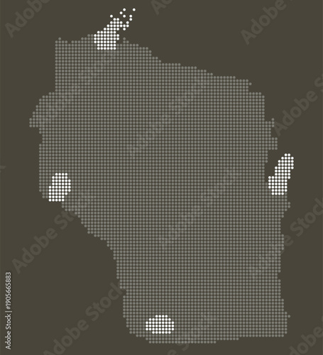 Wisconsin State Grey and White Dotted Map on Brown