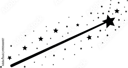 Magic wand with sparkling stars and glitter trail symbolizing fantasy, wish, dream, and enchanted power