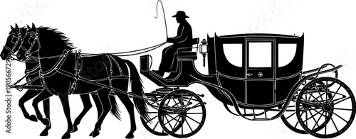 Elegant horse drawn carriage silhouette a classic and timeless design element
