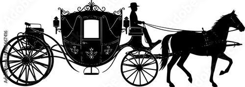 Elegant horse drawn carriage silhouette a classic and timeless design element
