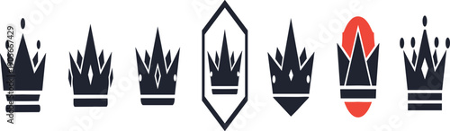 Minimal Royal Crown Icon Vector Set with Modern Geometric Silhouette Designs for Luxury Logos, Branding Projects, Heraldry Symbols, and Monarchy Graphics