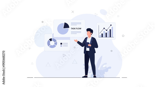 Business Man Presenting Financial Data Charts and Graphs