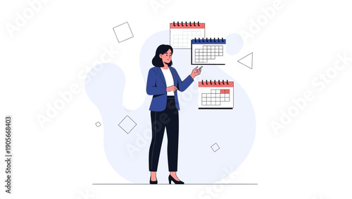 Businesswoman managing schedule with calendars, planning and organization concept