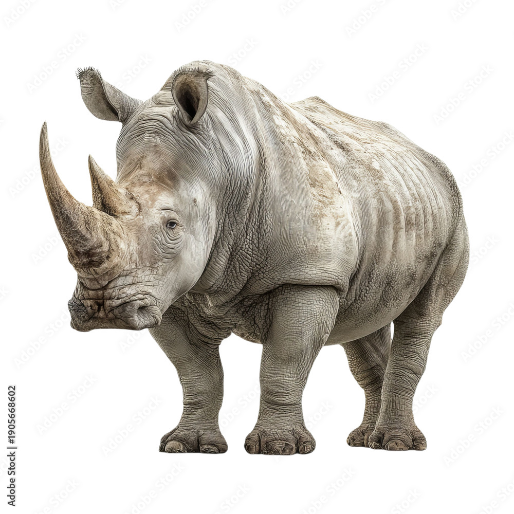 Obraz premium PNG of Close-up of a majestic white rhinoceros showcasing its impressive features.
