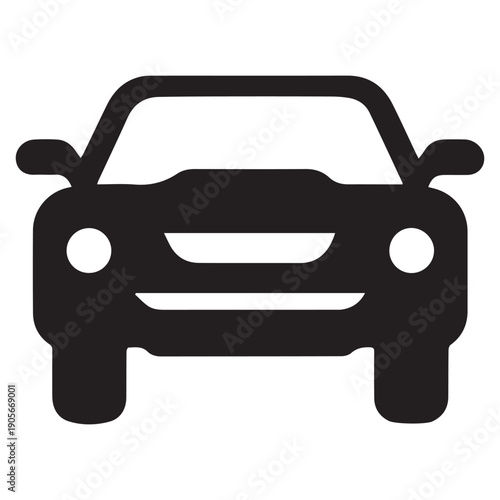 A simple black silhouette of a car viewed from the front on a white background.