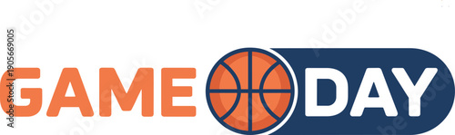 Game Day Typography Logo Design Featuring an Orange Basketball Icon Set Within a Navy Blue Capsule Shape for Sports Events Match Highlights Tournament Branding and Athletic Social Media Posts Vector I