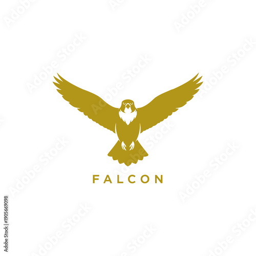 Golden Falcon Logo With Spread Wings Elegant Bird Emblem On White Background