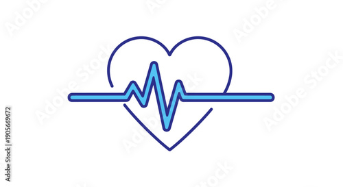 Blue heart outline with an electrocardiogram (ECG) line depicting a healthy heartbeat or pulse, symbolizing health and medical care.