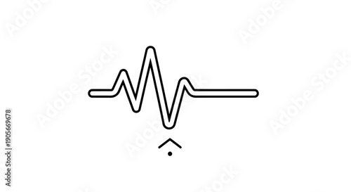 Minimalist line art illustration of a heartbeat or sound wave with an upward arrow pointing to its lowest point, symbolizing a critical measurement or alert.