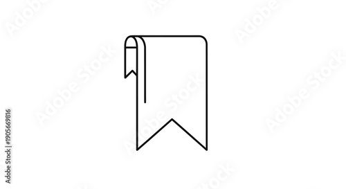 Simple line art drawing of a bookmark or a ribbon banner icon on a white background.