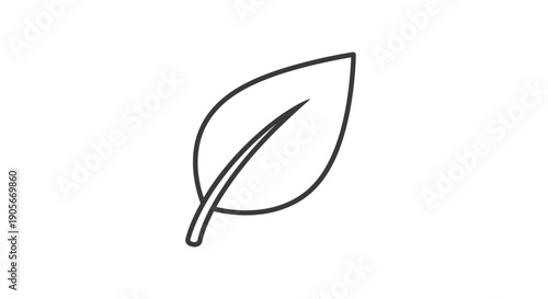 A simple black and white line art drawing of a single leaf, symbolizing nature and organic growth.