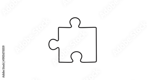A single white jigsaw puzzle piece with a black outline, isolated on a clean white background.