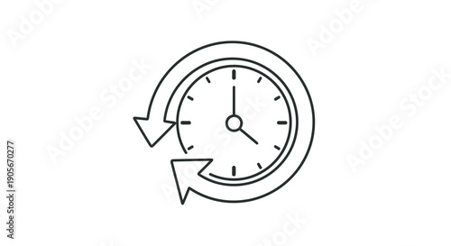 A line art icon depicting a clock face with two arrows circling it, symbolizing refresh, history, or time loop.