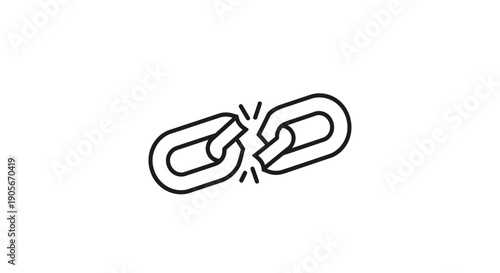 A simple line art illustration depicting a broken chain link, symbolizing disconnection or a broken bond.