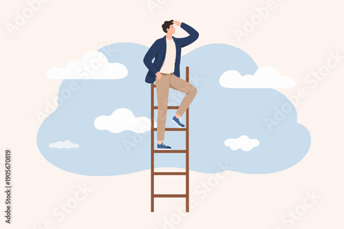 Man Looking Up On Ladder