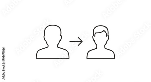 Outline icons showing a person transforming or changing into another person, with an arrow indicating the transition.