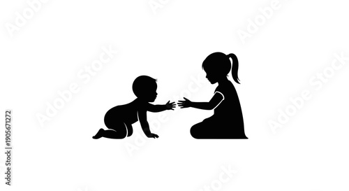 Mother and Baby Silhouette Illustration.
