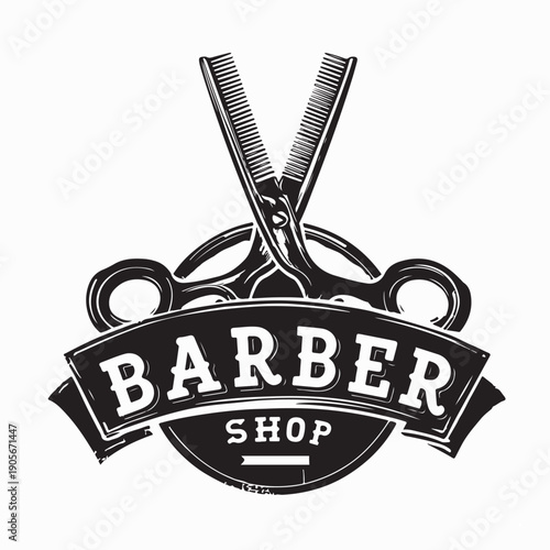 Barbershop Logo With Scissors Design Logo Vector Isolated on White Background