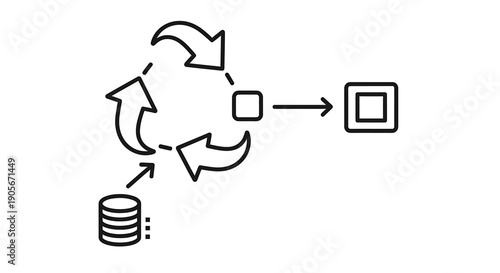 Diagram illustrating a data processing workflow with an iterative cycle and output.