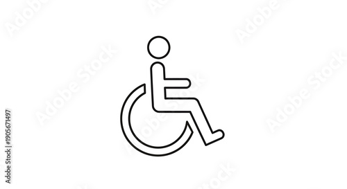 Black line drawing of a person in a wheelchair, representing accessibility and disability.