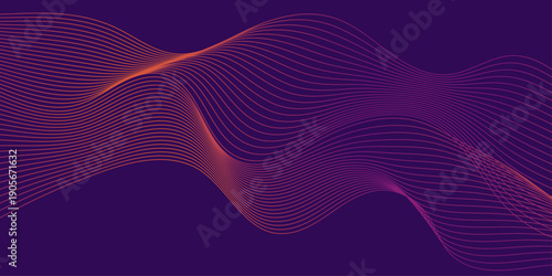 Abstract background with waves for banner. Medium banner size. Vector background with lines. Element for design isolated on dark purple. 