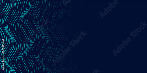 Abstract colour wave dots on black background. 3d. Big data. Network connection. Technology background.