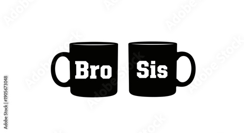 Two black coffee mugs with brother and sister labels.