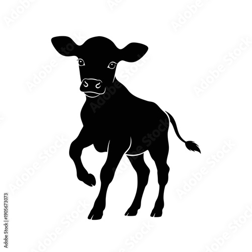 Silhouette of a Baby Calf Standing Vector Illustration for Dairy Farm and Agriculture Themes